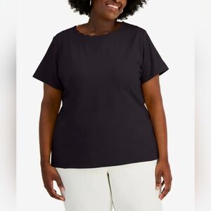 3X ANNE KLEIN Scalloped Short Sleeve Cotton Blend T-Shirt
